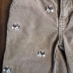 Size 3T Brown Corduroy Kids Pants with Dog Embroidery